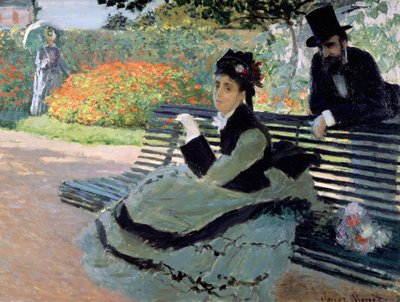 Madame Monet su una panchina da giardino da Claude Monet